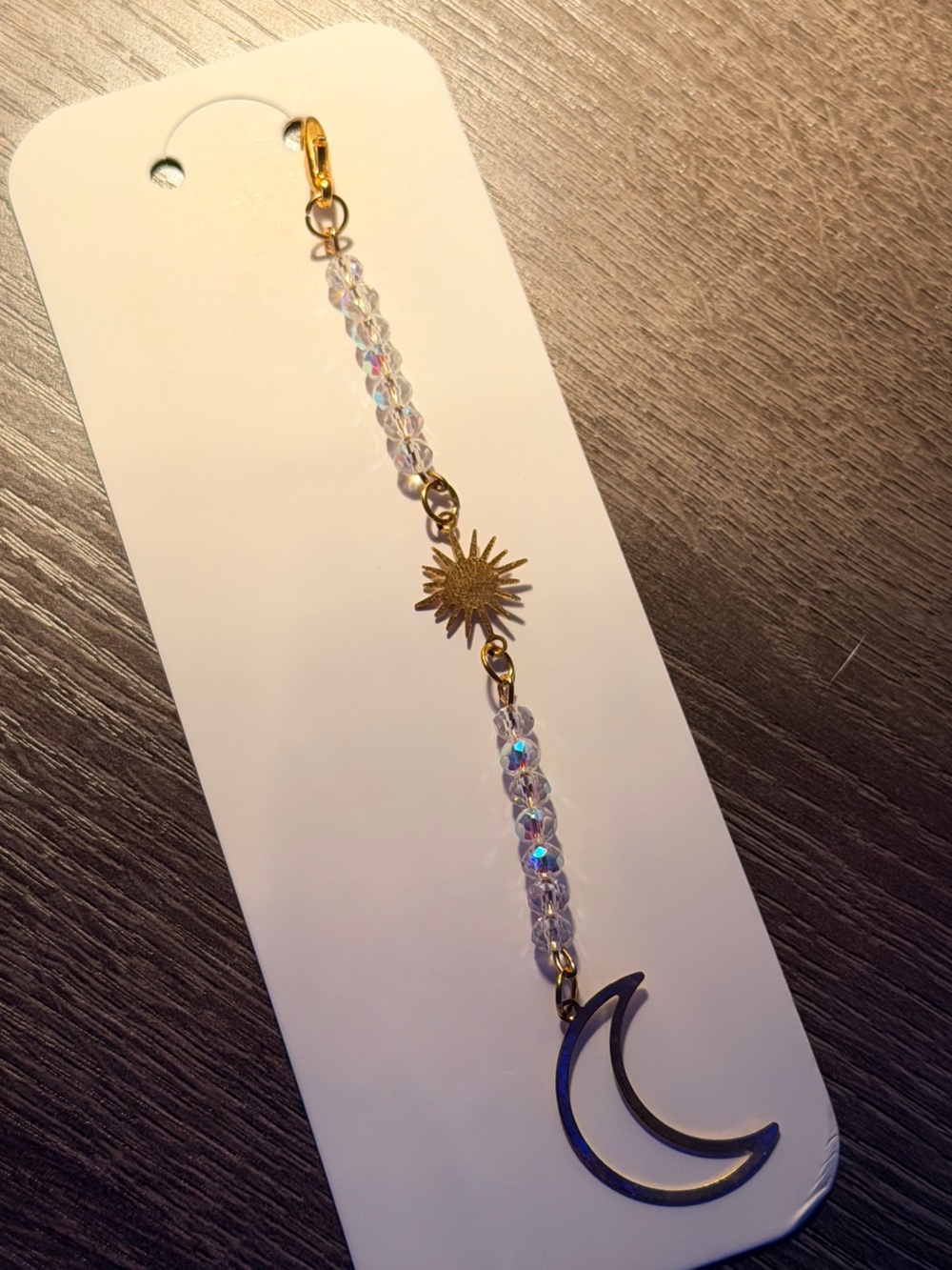 Gold Sun & Crystal Bead key / purse charm -